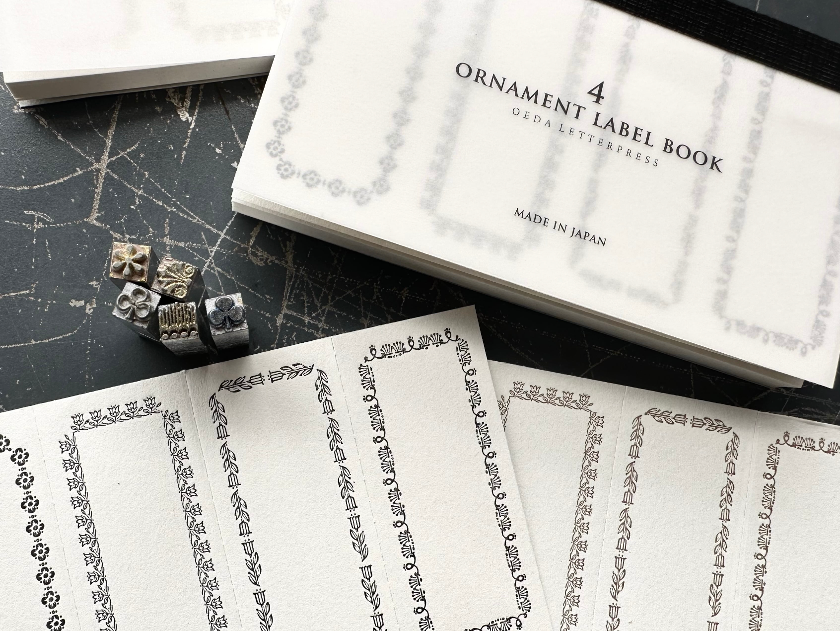 【活版印刷】4 ornament label book【frame/Black・Bronze】