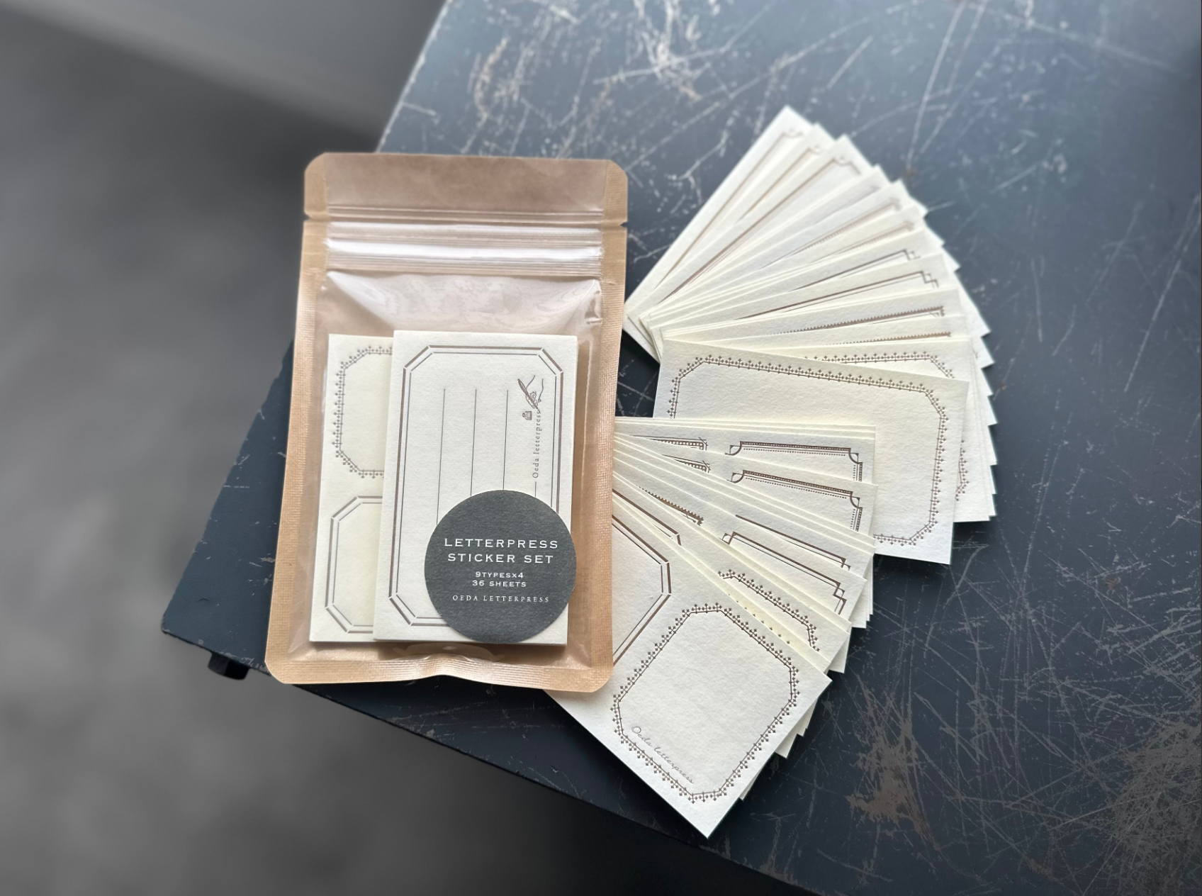 LETTERPRESS sticker set Bronze / Black (36 pieces each)