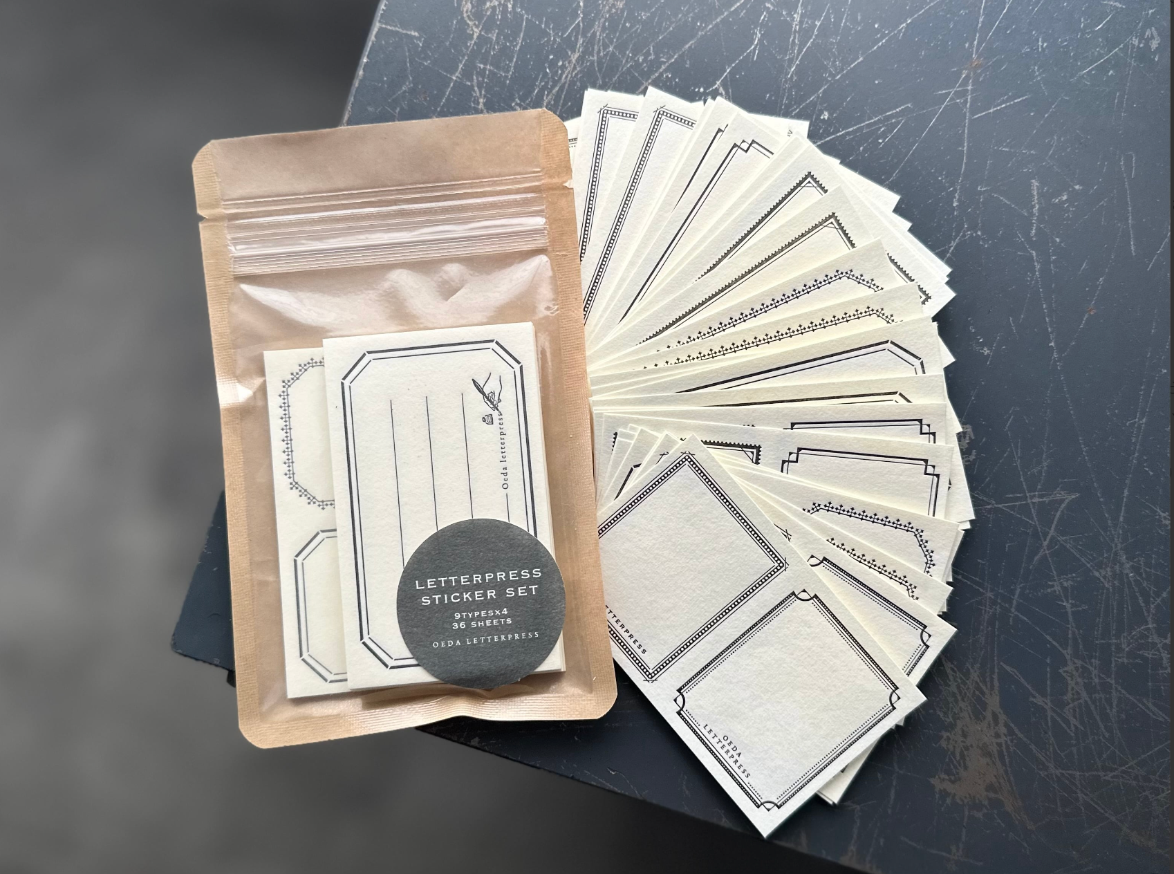 LETTERPRESS sticker set Bronze / Black (36 pieces each)