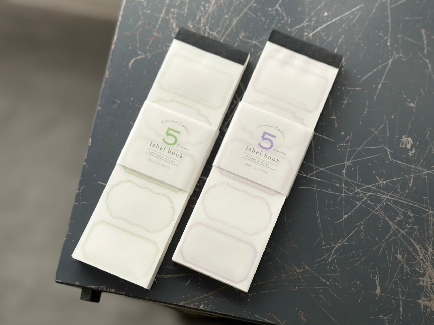 【活版印刷】Limited Edition 5frame label book 【 Purple&beige / Light green&beige 】