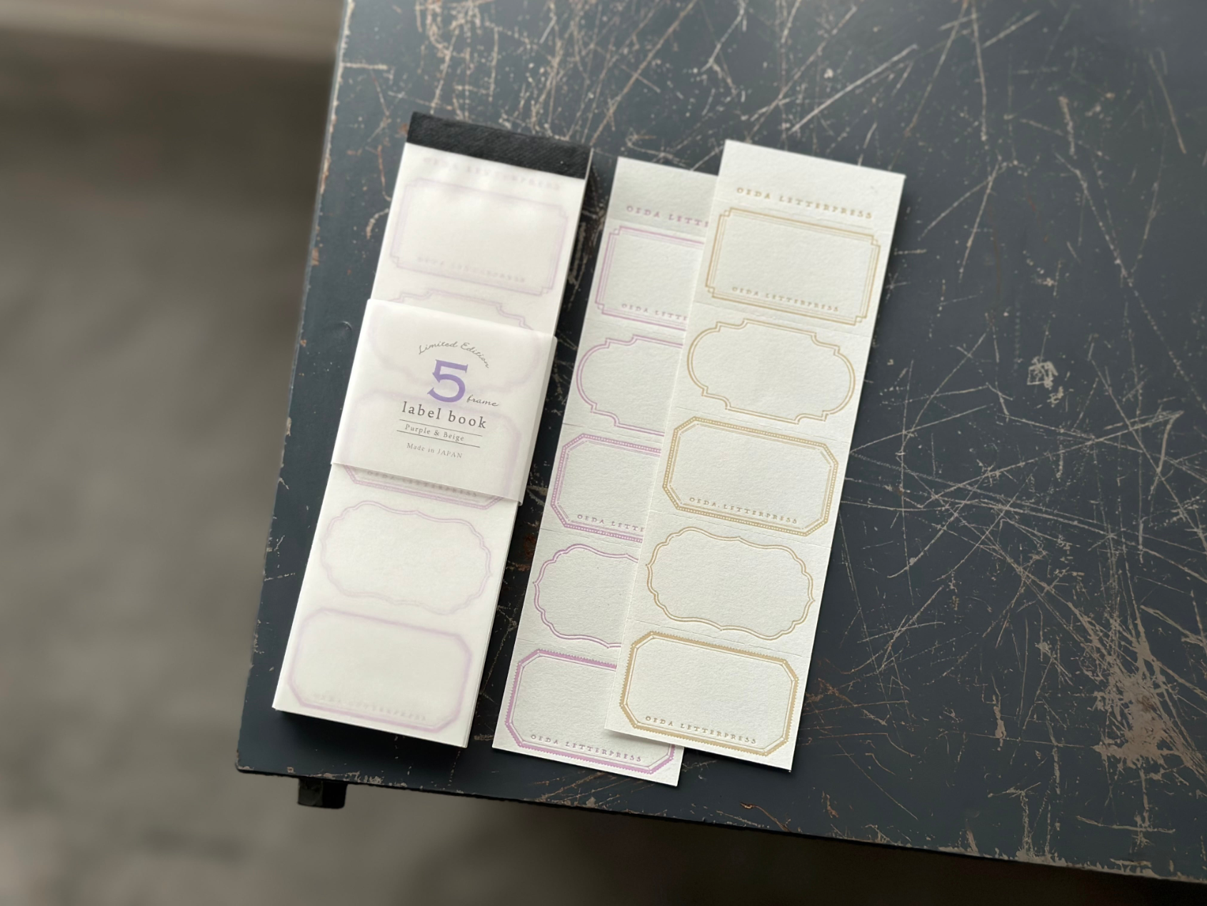 【活版印刷】Limited Edition 5frame label book 【 Purple&beige / Light green&beige 】
