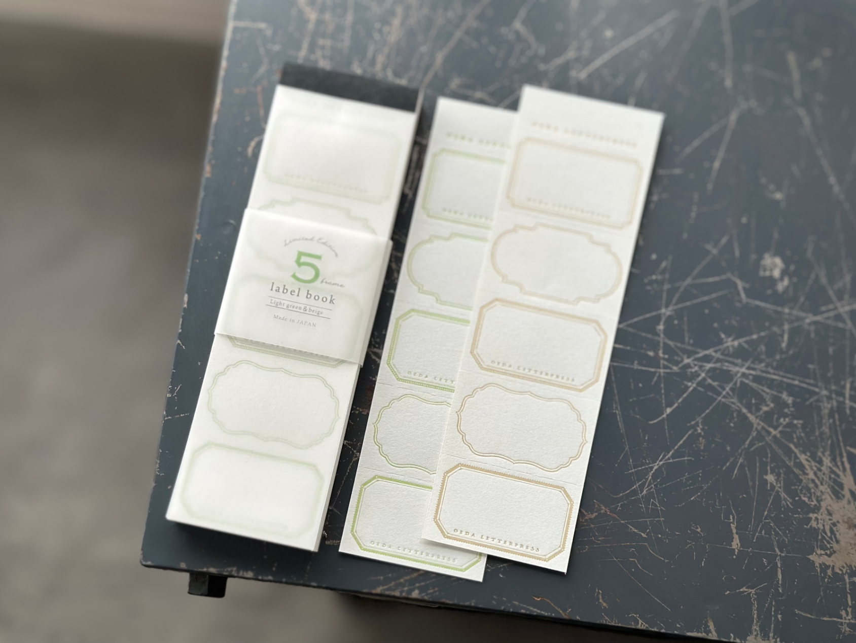 【活版印刷】Limited Edition 5frame label book 【 Purple&beige / Light green&beige 】
