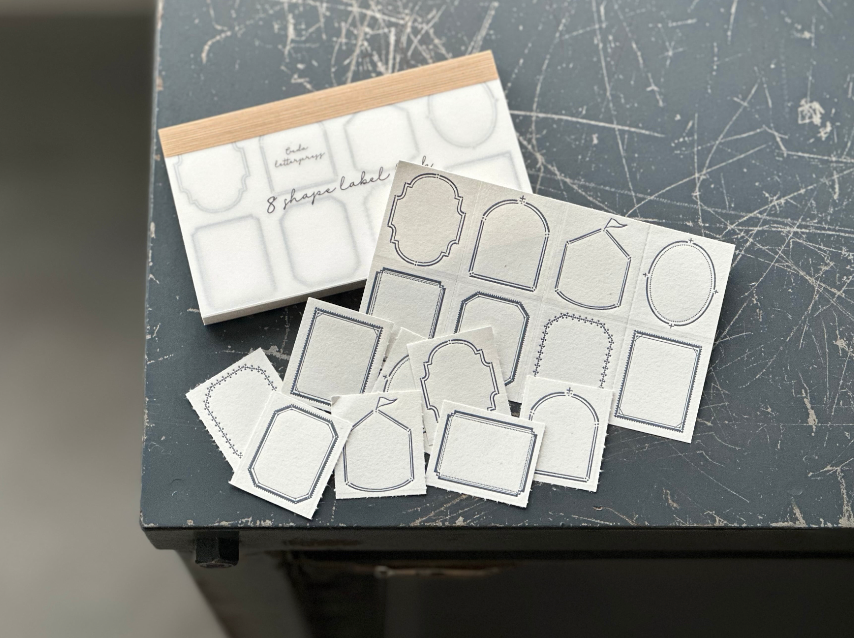 【活版印刷】8shape label book【Frame/Darkblue】