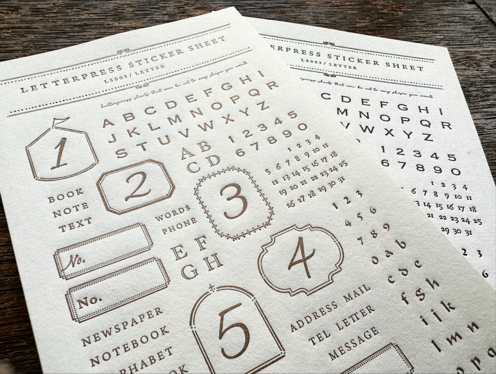 LETTERPRESS sticker sheet【LETTER / Bronze・Black】