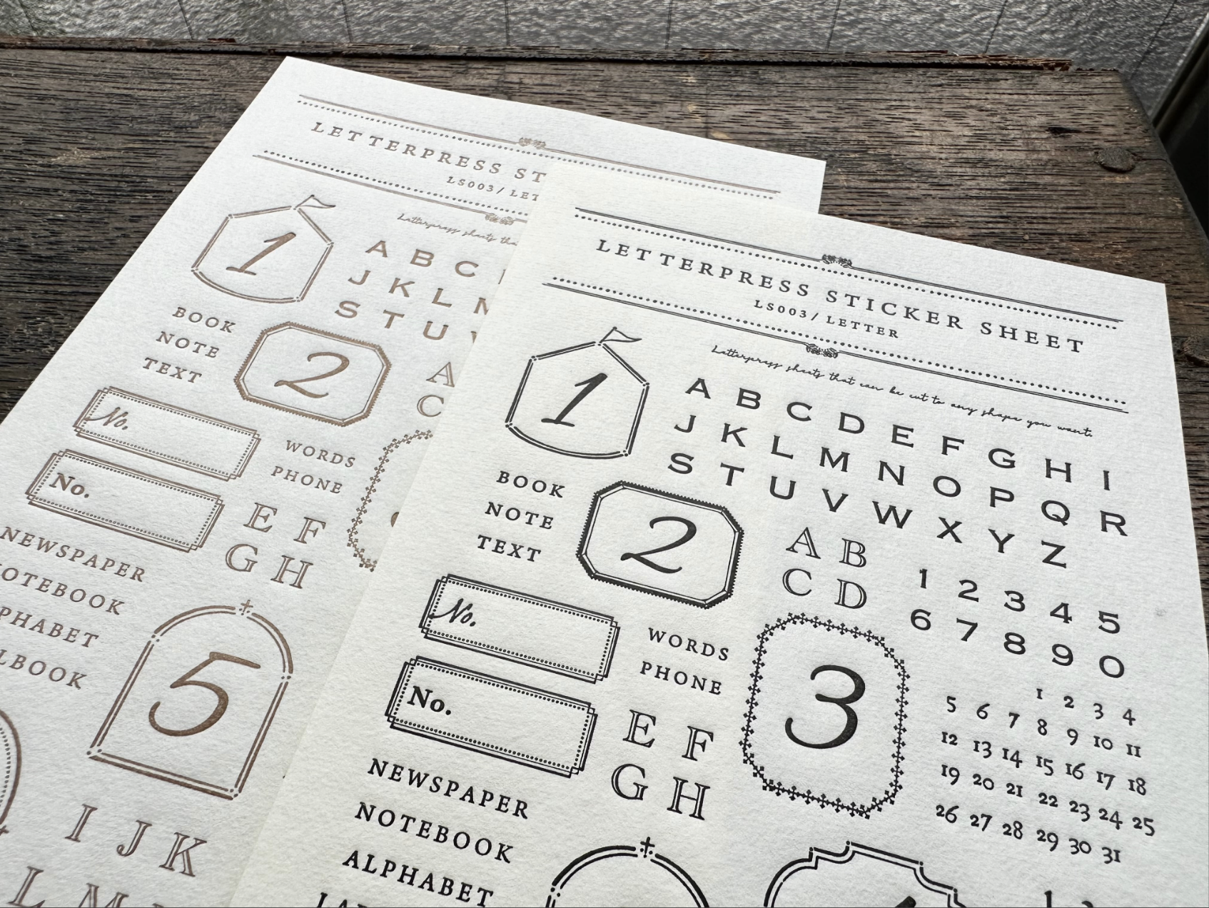 LETTERPRESS sticker sheet【LETTER / Bronze・Black】