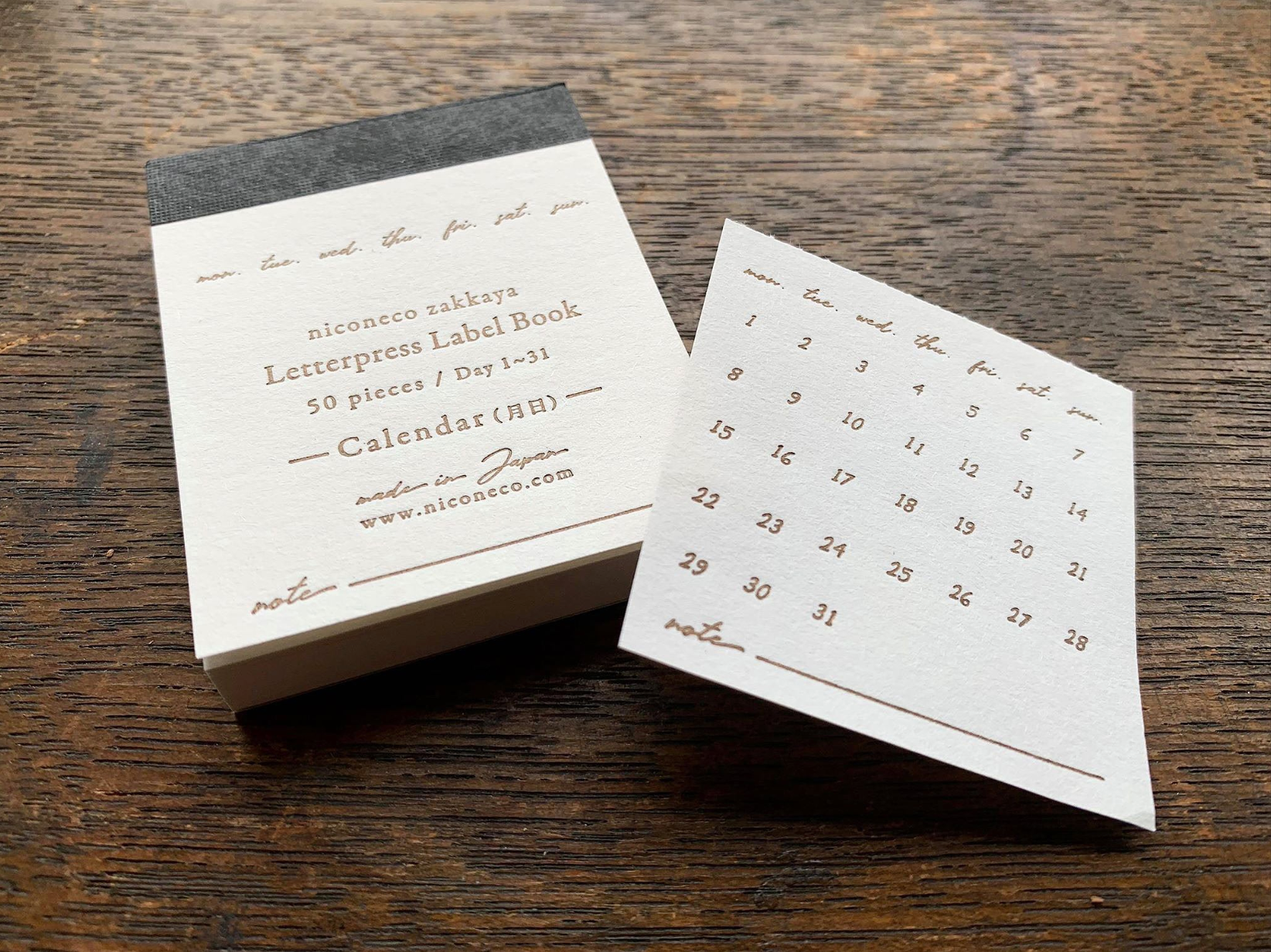 活版印刷】Label book（Calendar 月日）niconecoコラボ