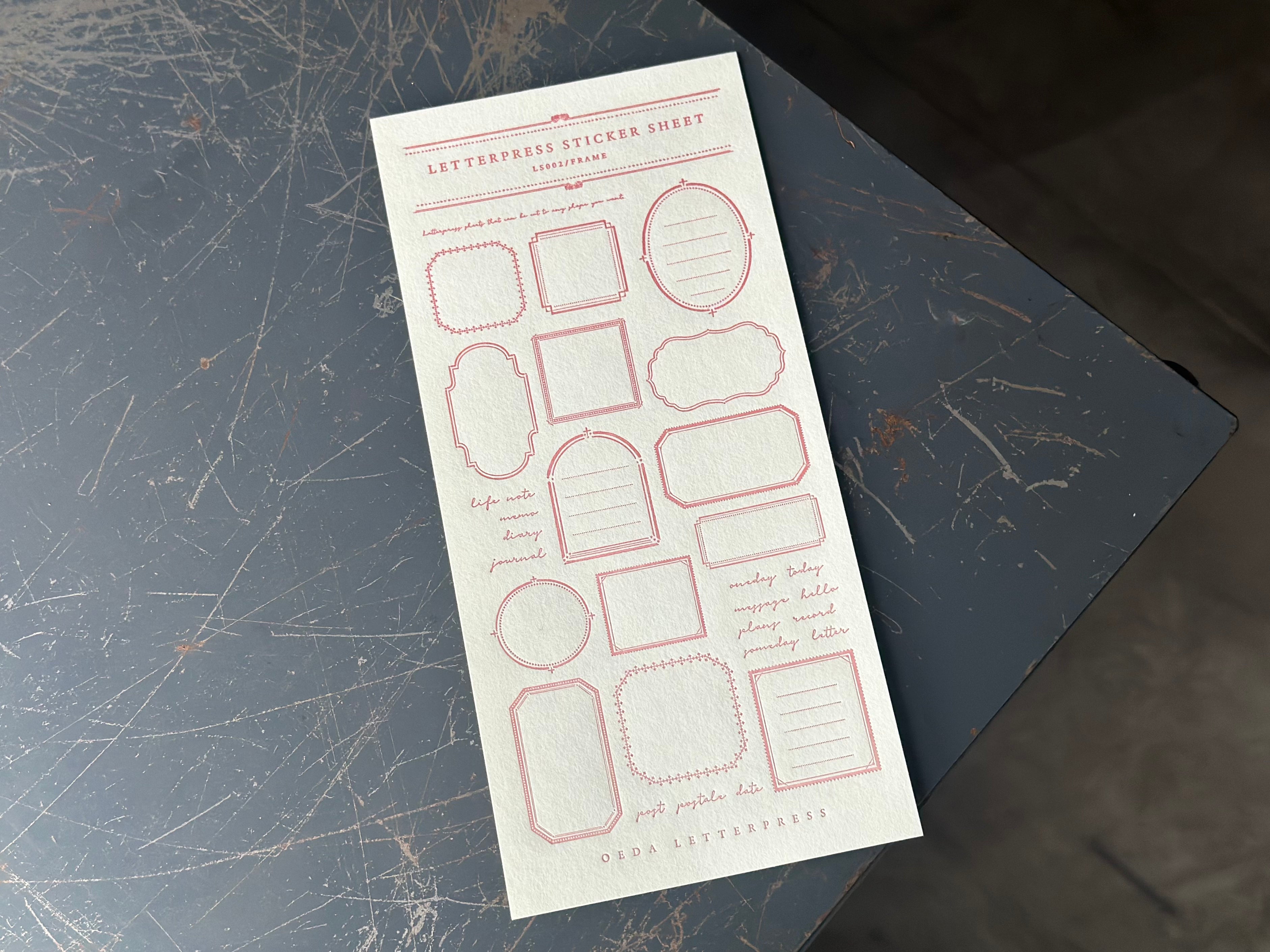 【限定色】LETTERPRESS sticker sheet【FRAME / Rose pink】