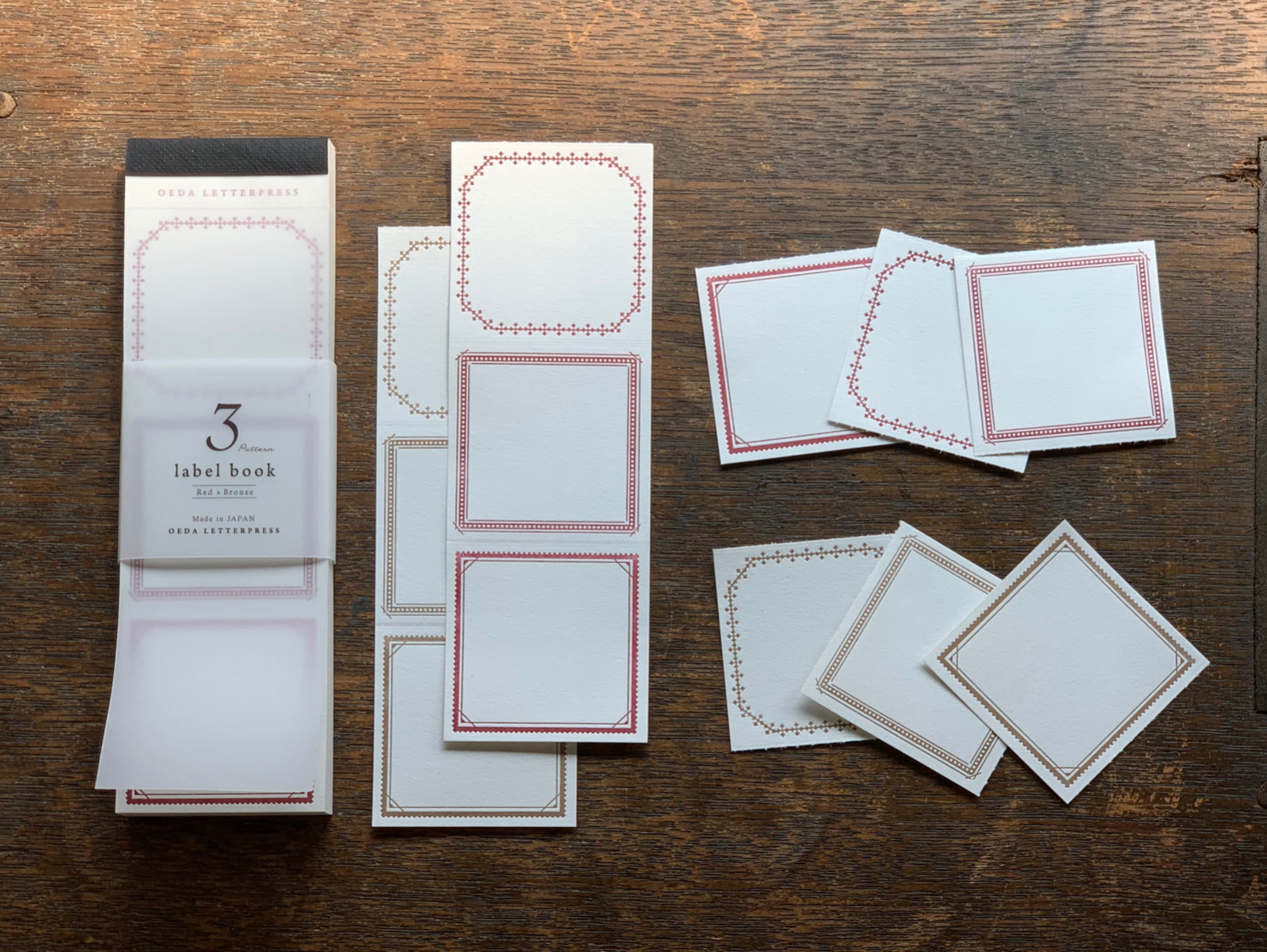 OEDA LETTERPRESS 3 Pattern Label Book - Red & Bronze