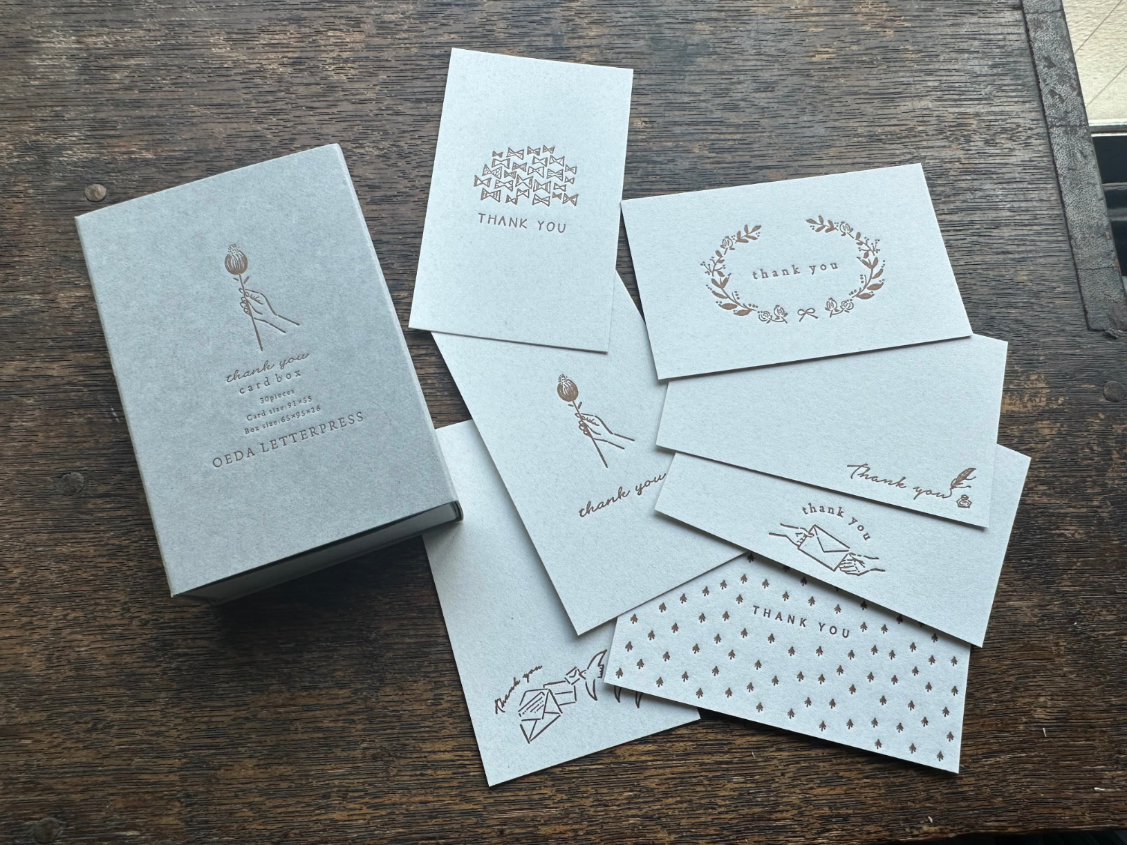[Letterpress printing] Thank you card box Bronze / Black (30 pieces of 7 types of cards included)