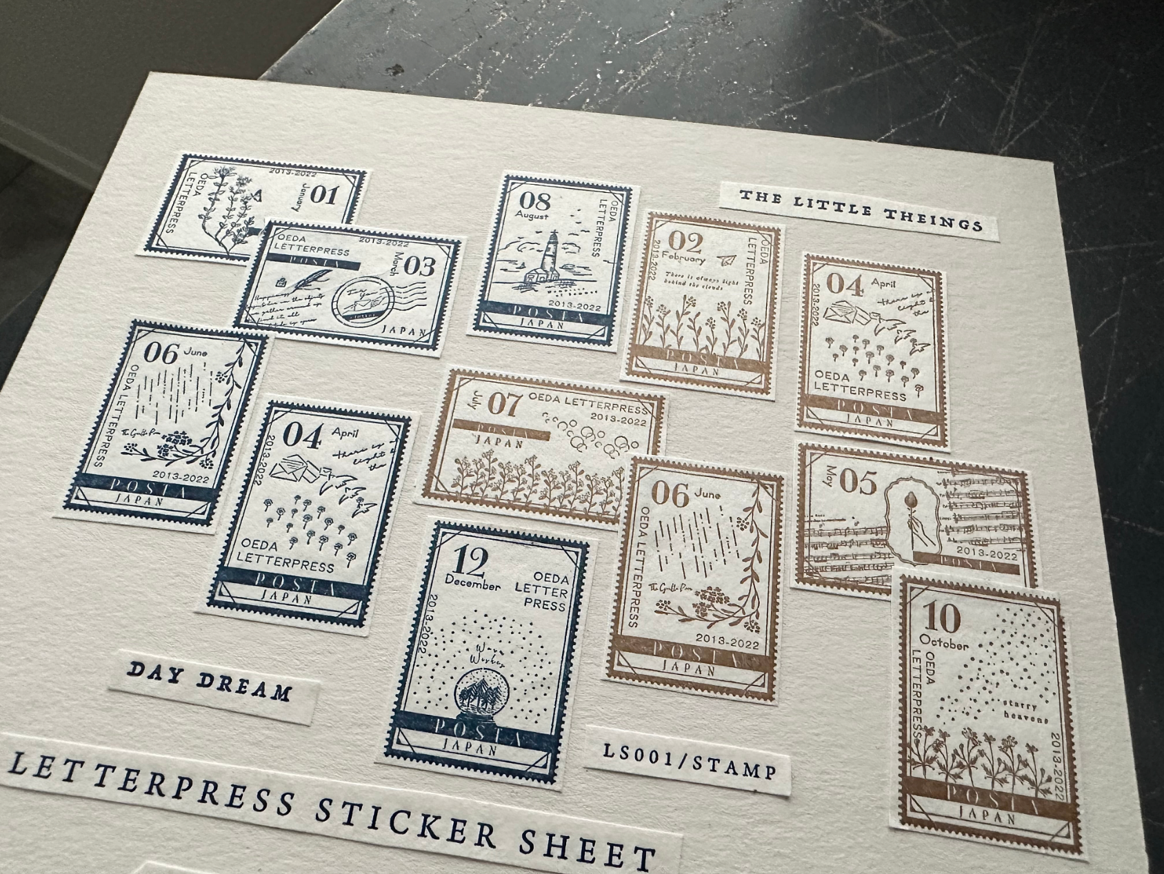 LETTERPRESS sticker sheet【STAMP/Bronze・Darkblue】