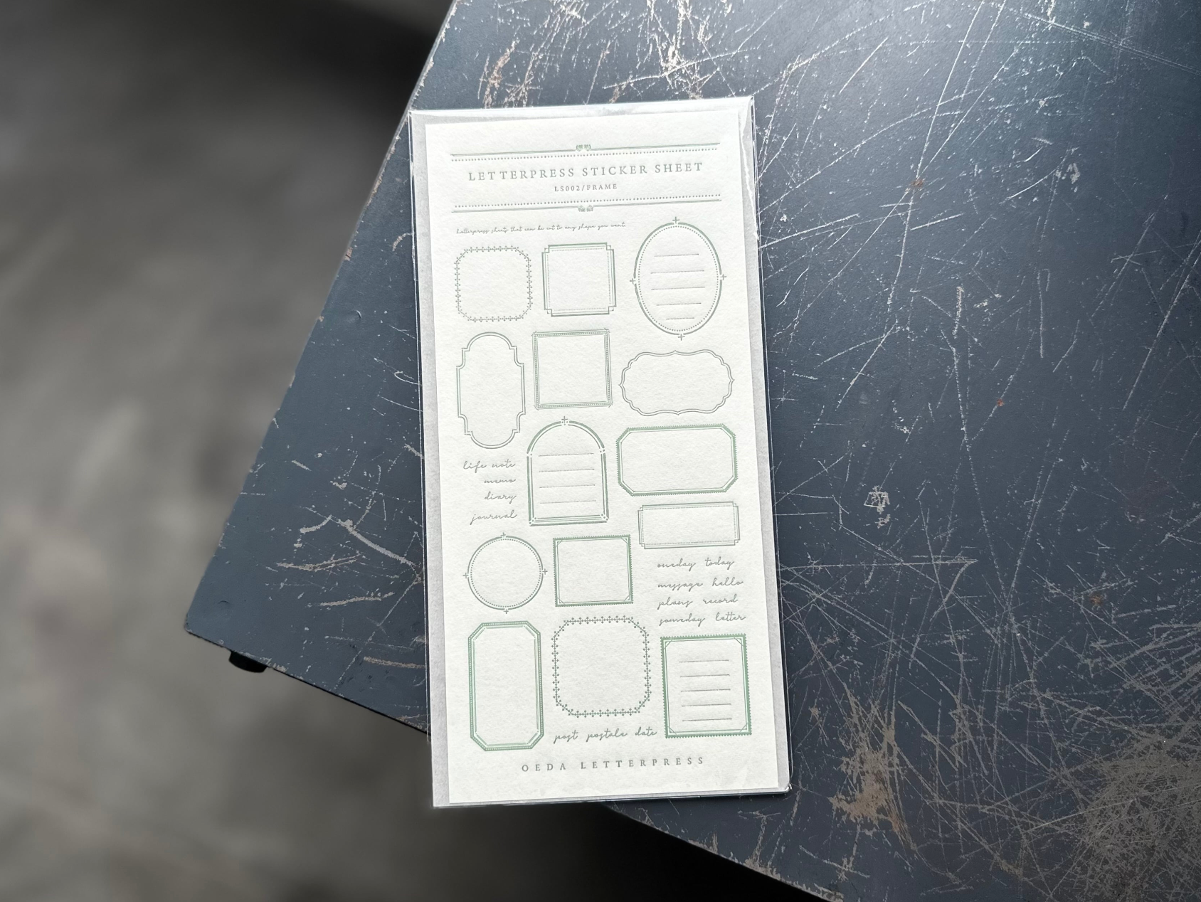 한정색 LETTERPRESS sticker sheet【FRAME / Sage green】