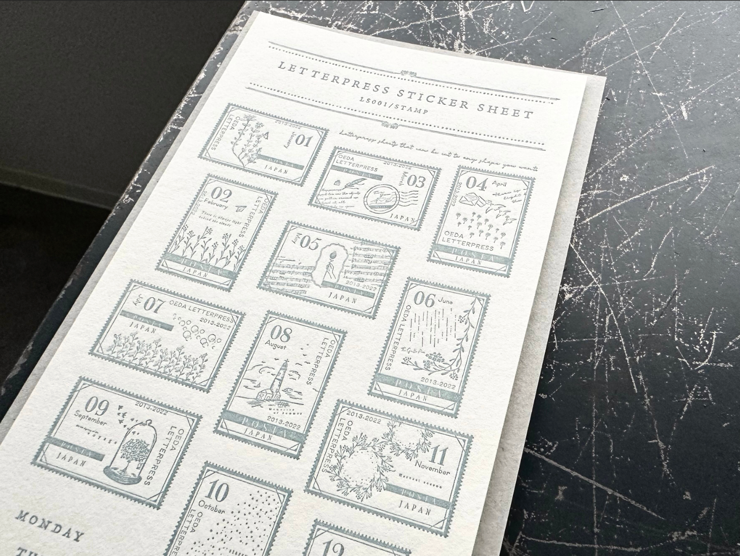 "NEW" 限定色LETTERPRESS sticker sheet【STAMP / Ash blue】